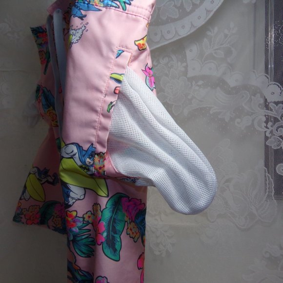 Batman Mesh Lined Swim Trunks Men's XL Pink Hawaiian Floral Surf Elastic Pre-own - Picture 10 of 16